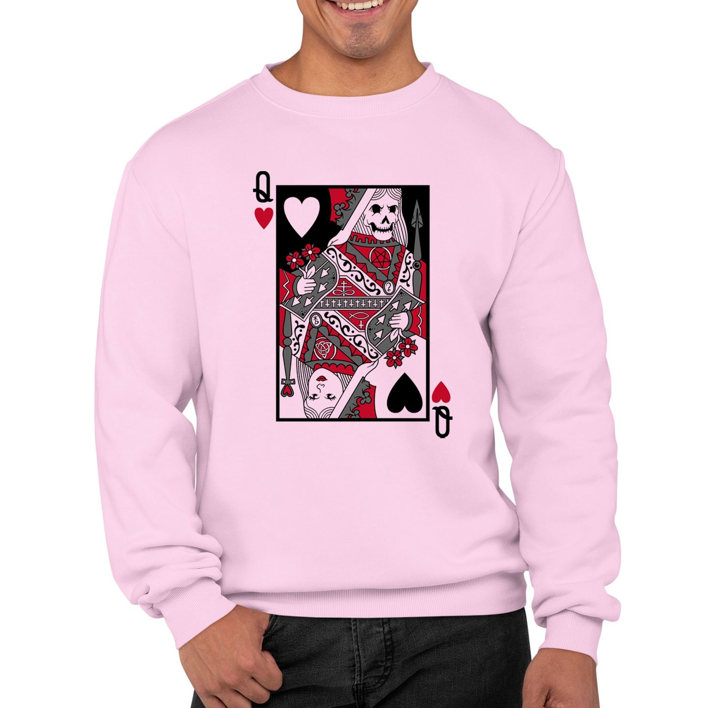 Queen Of Hearts Evil Playing Card Mens Sweatshirt