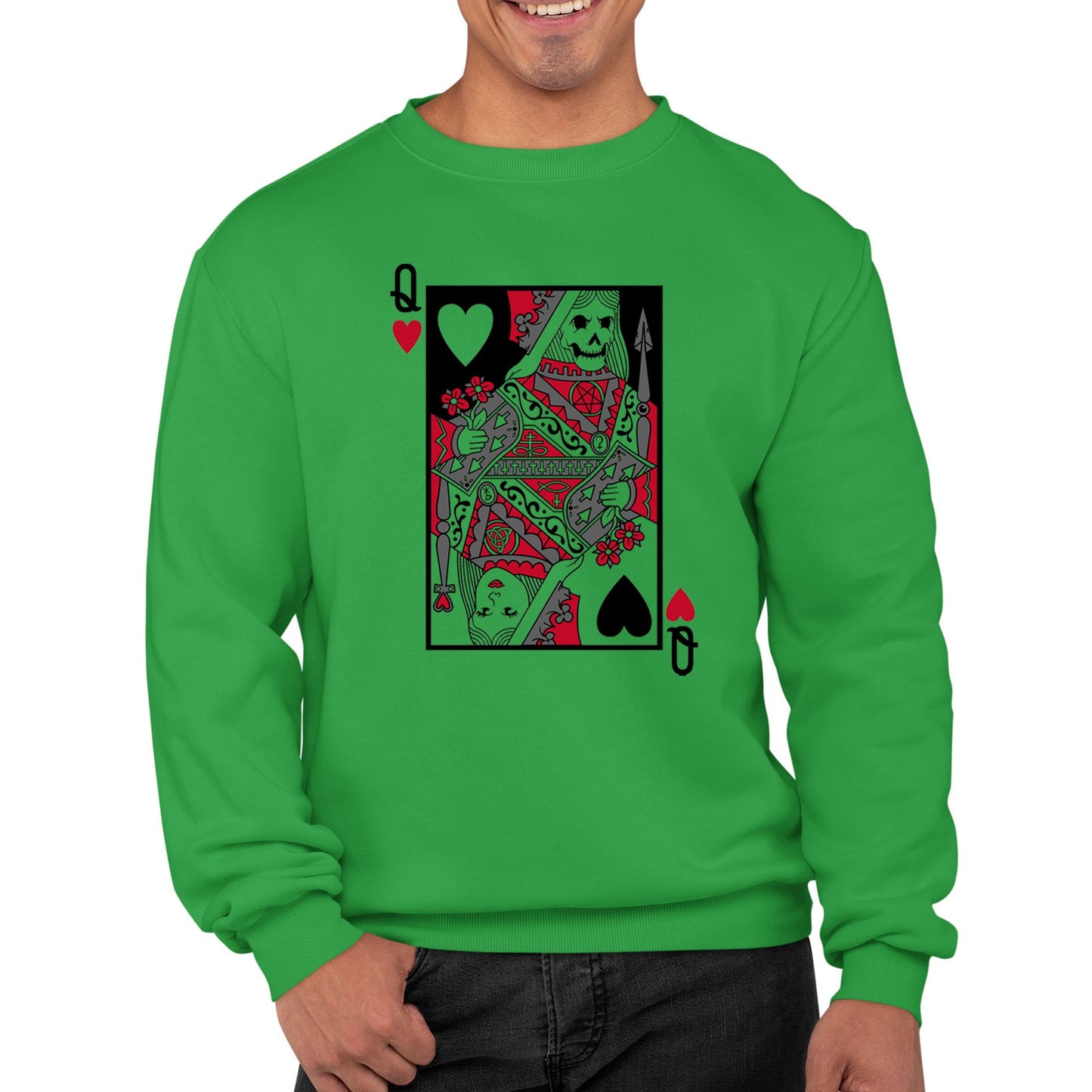 Queen Of Hearts Evil Playing Card Mens Sweatshirt