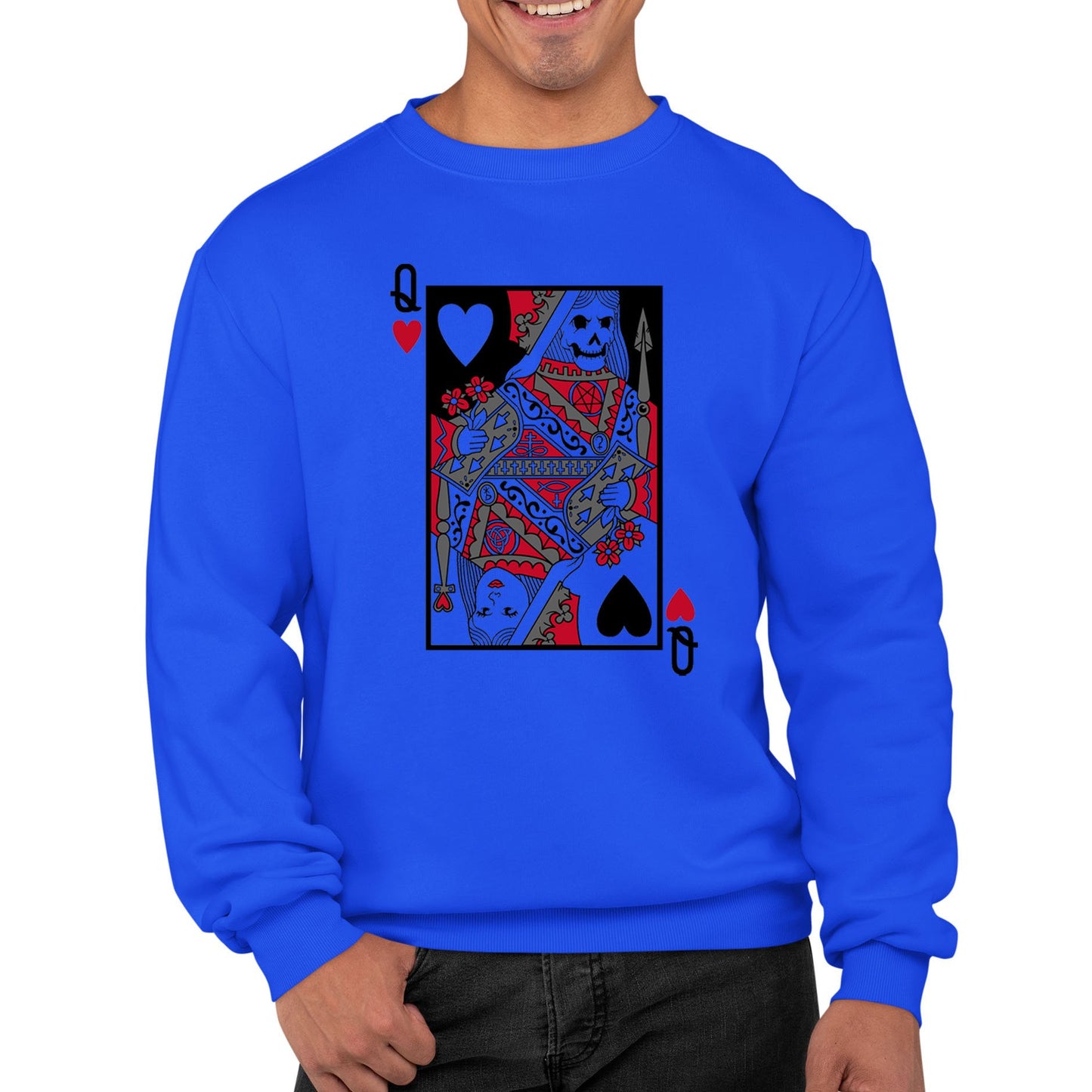 Queen Of Hearts Evil Playing Card Mens Sweatshirt