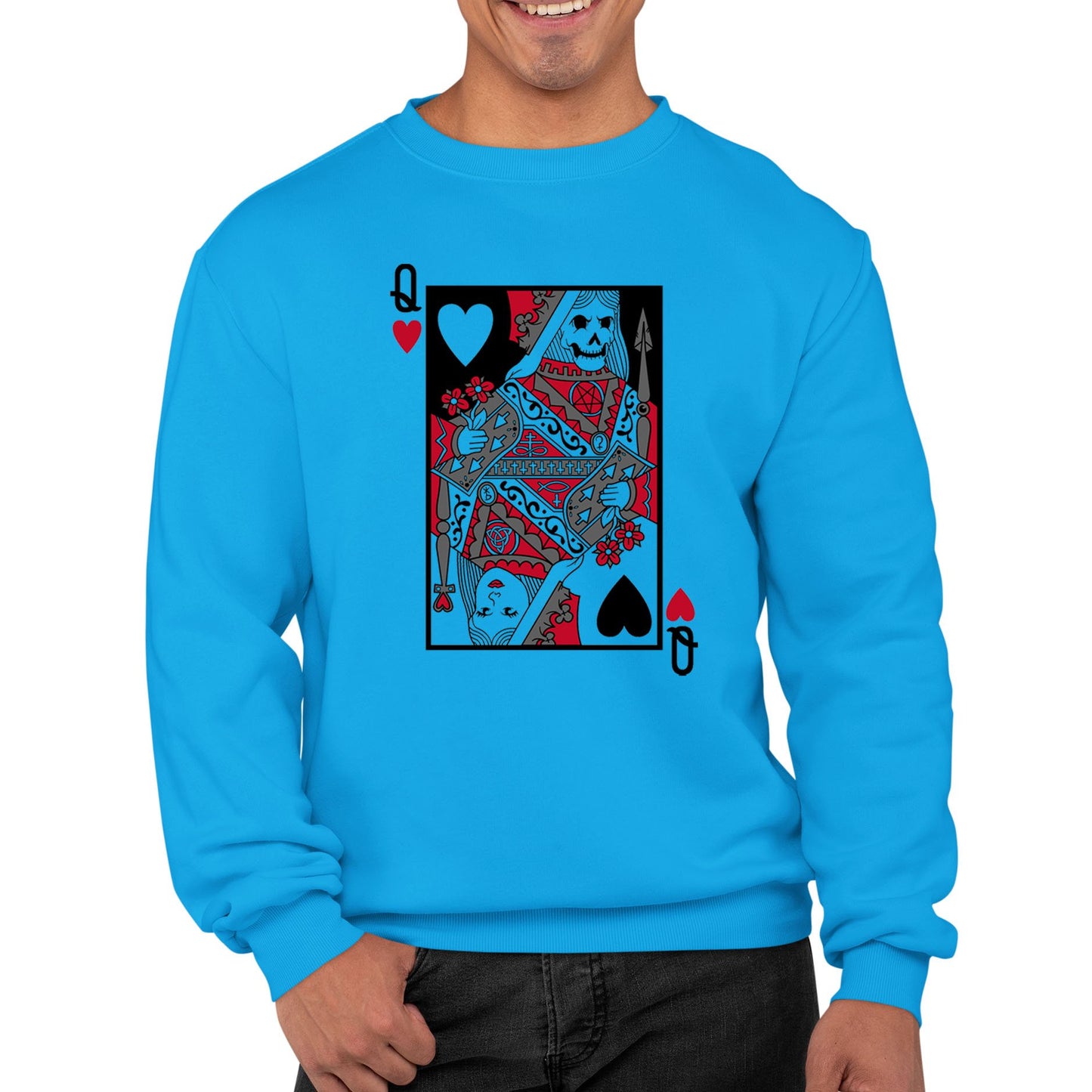 Queen Of Hearts Evil Playing Card Mens Sweatshirt