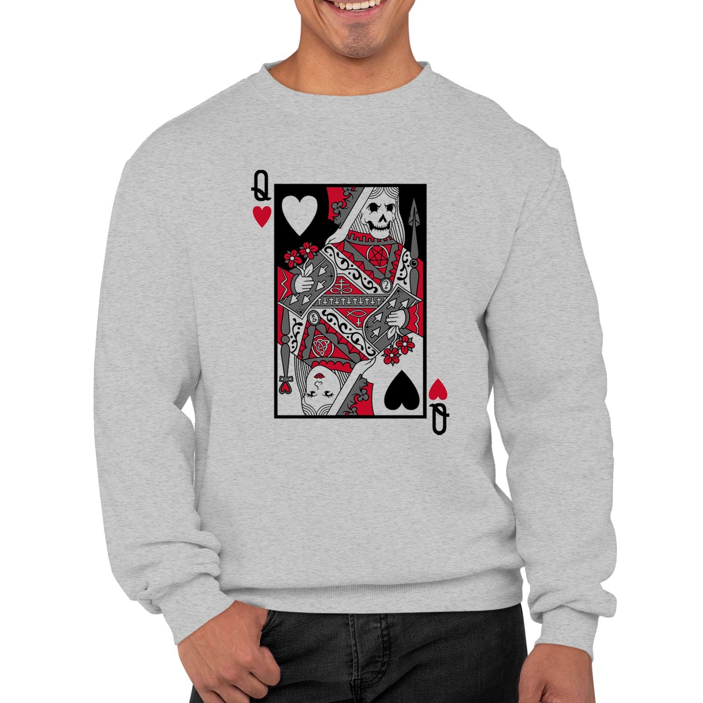 Queen Of Hearts Evil Playing Card Mens Sweatshirt