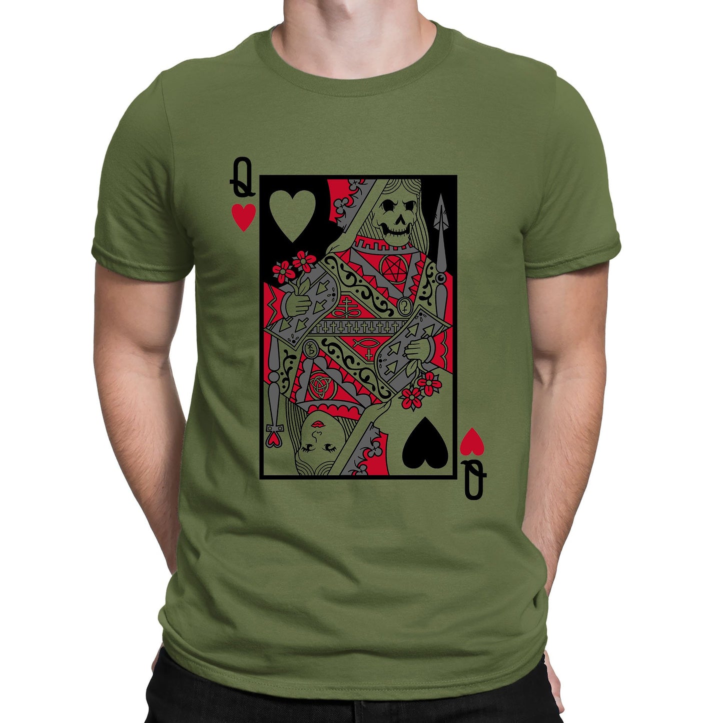 Queen Of Hearts Evil Playing Card Mens T-shirt