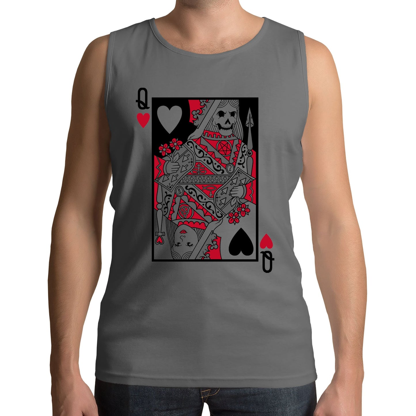 Queen Of Hearts Evil Playing Card Mens Vest