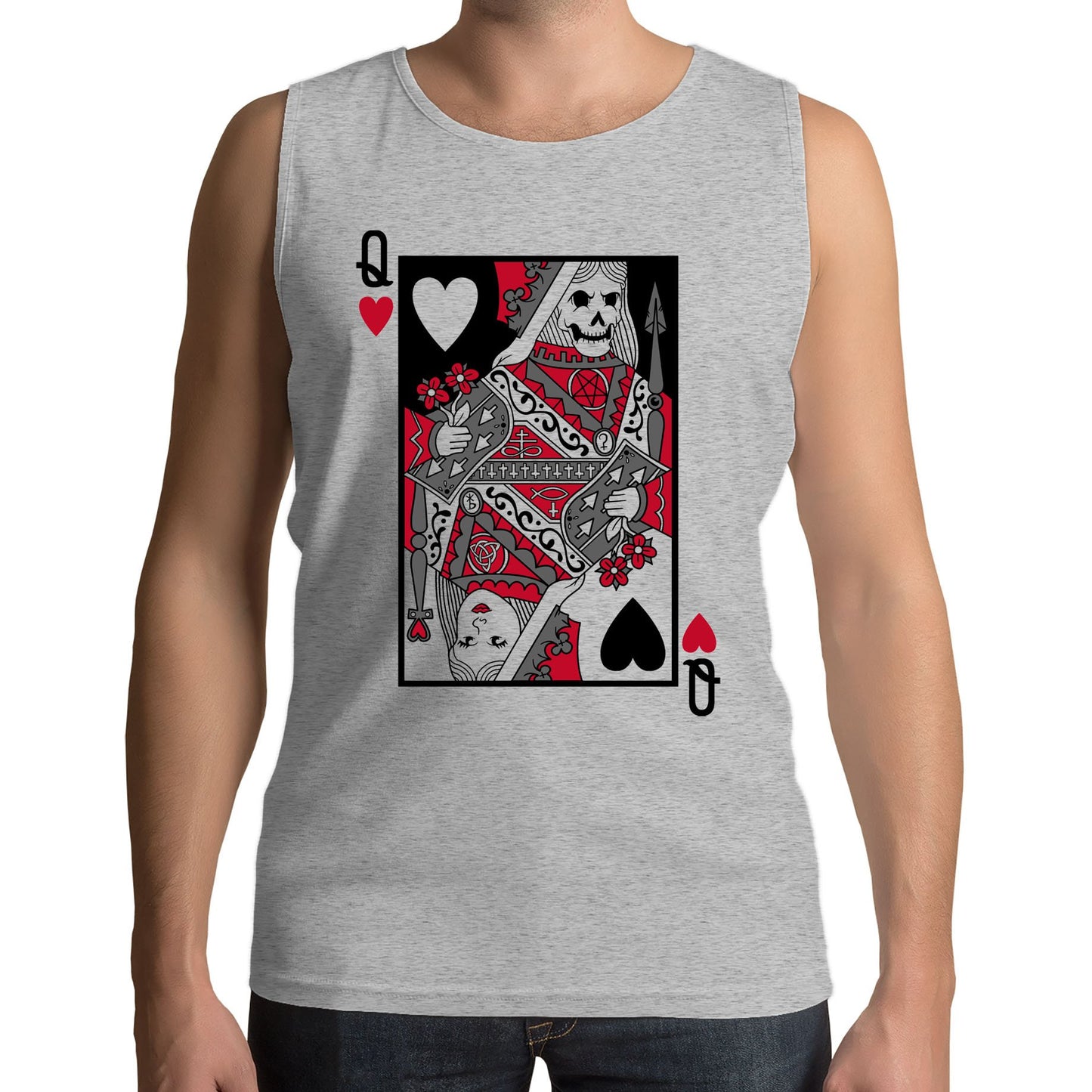 Queen Of Hearts Evil Playing Card Mens Vest