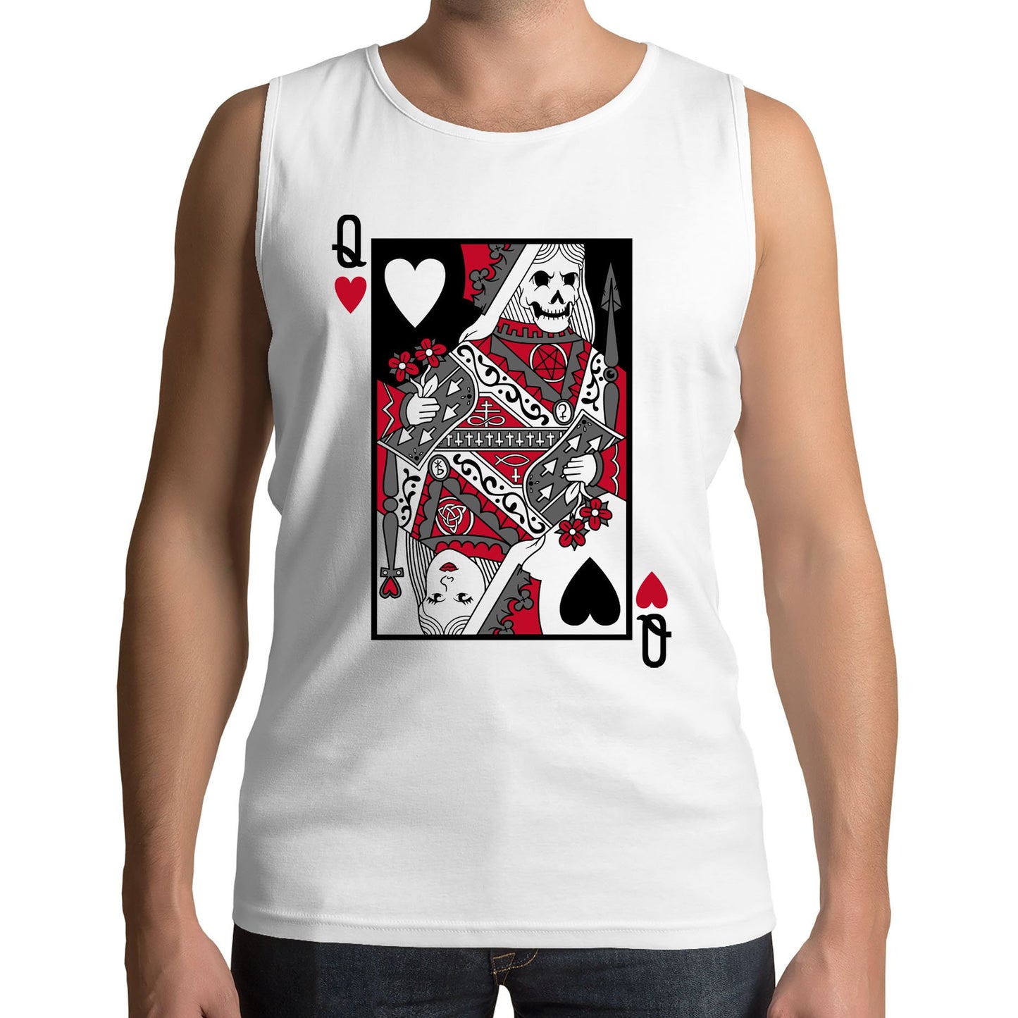 Queen Of Hearts Evil Playing Card Mens Vest