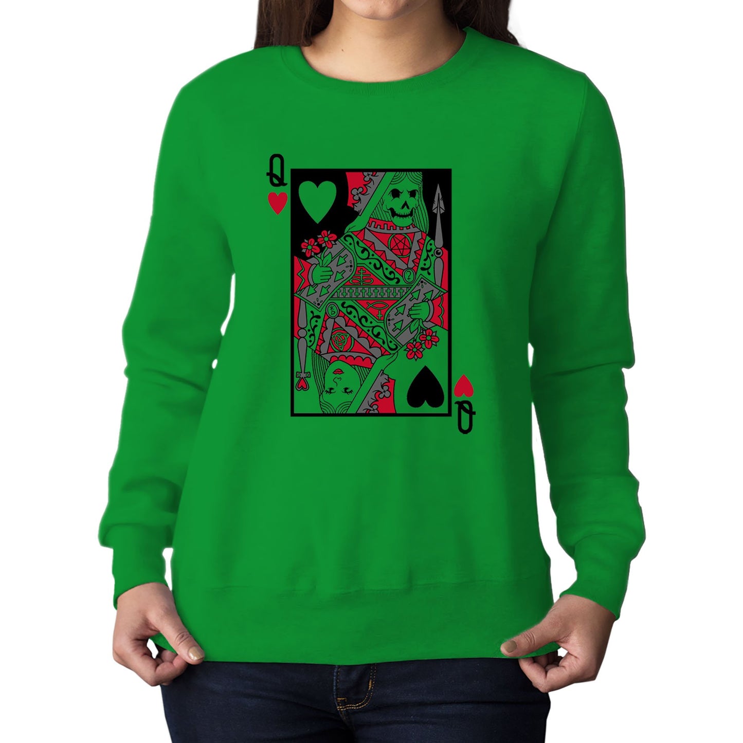 Queen Of Hearts Evil Playing Card Womens Sweatshirt