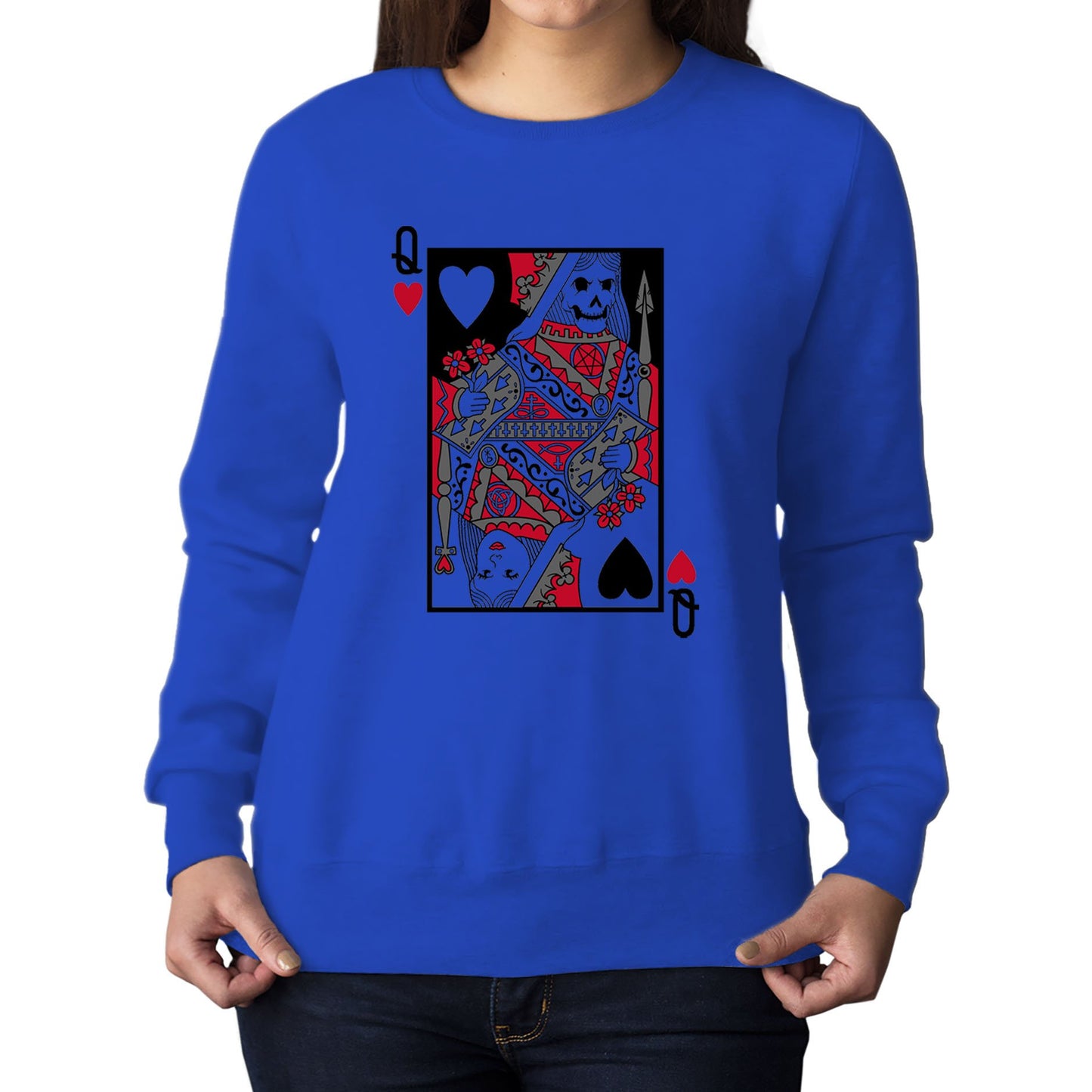 Queen Of Hearts Evil Playing Card Womens Sweatshirt