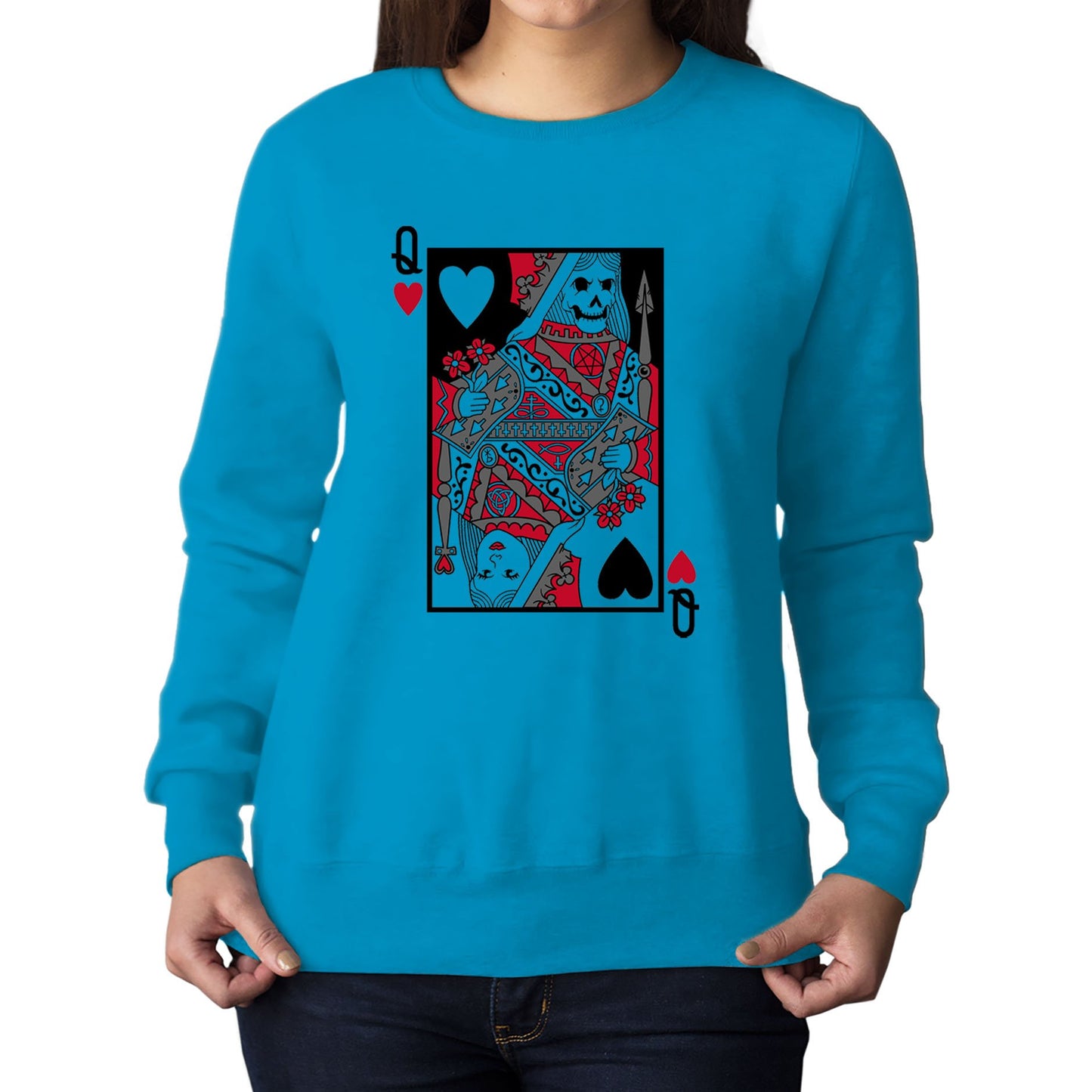 Queen Of Hearts Evil Playing Card Womens Sweatshirt