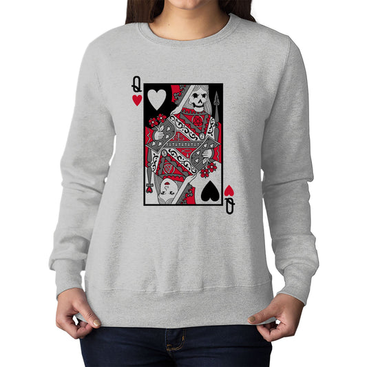 Queen Of Hearts Evil Playing Card Womens Sweatshirt