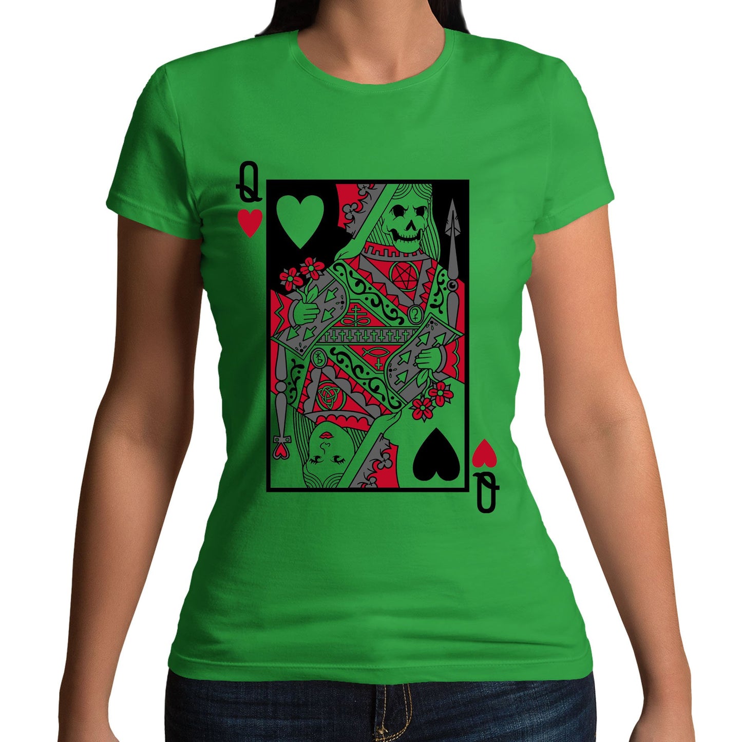 Queen Of Hearts Evil Playing Card Womens T-shirt