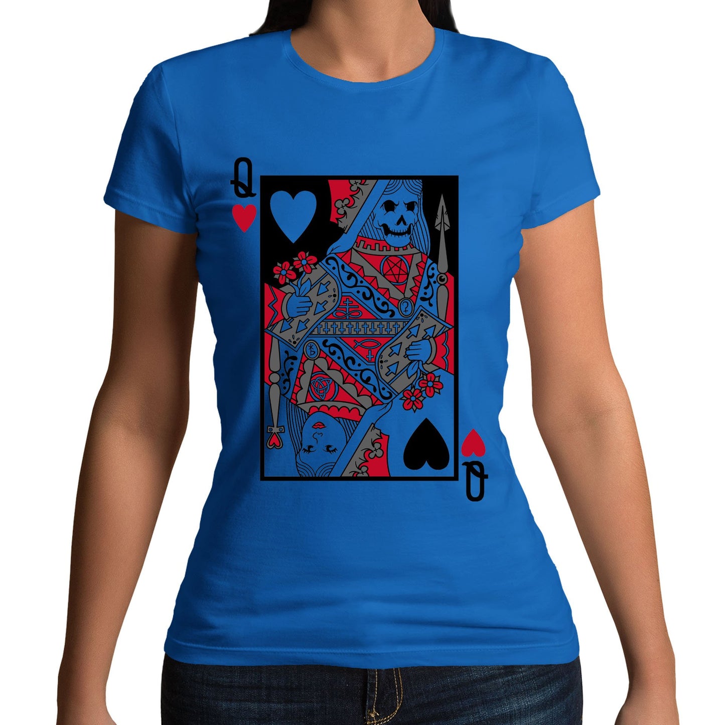 Queen Of Hearts Evil Playing Card Womens T-shirt