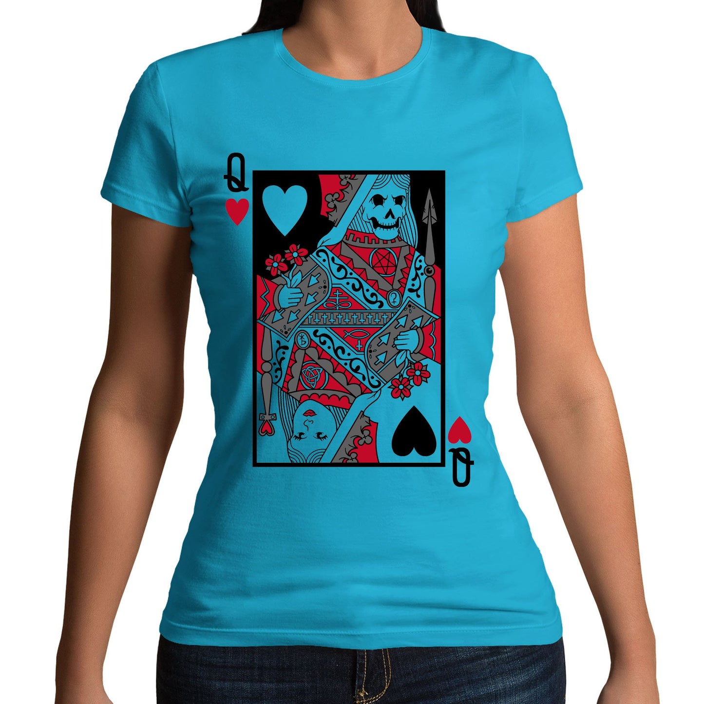 Queen Of Hearts Evil Playing Card Womens T-shirt