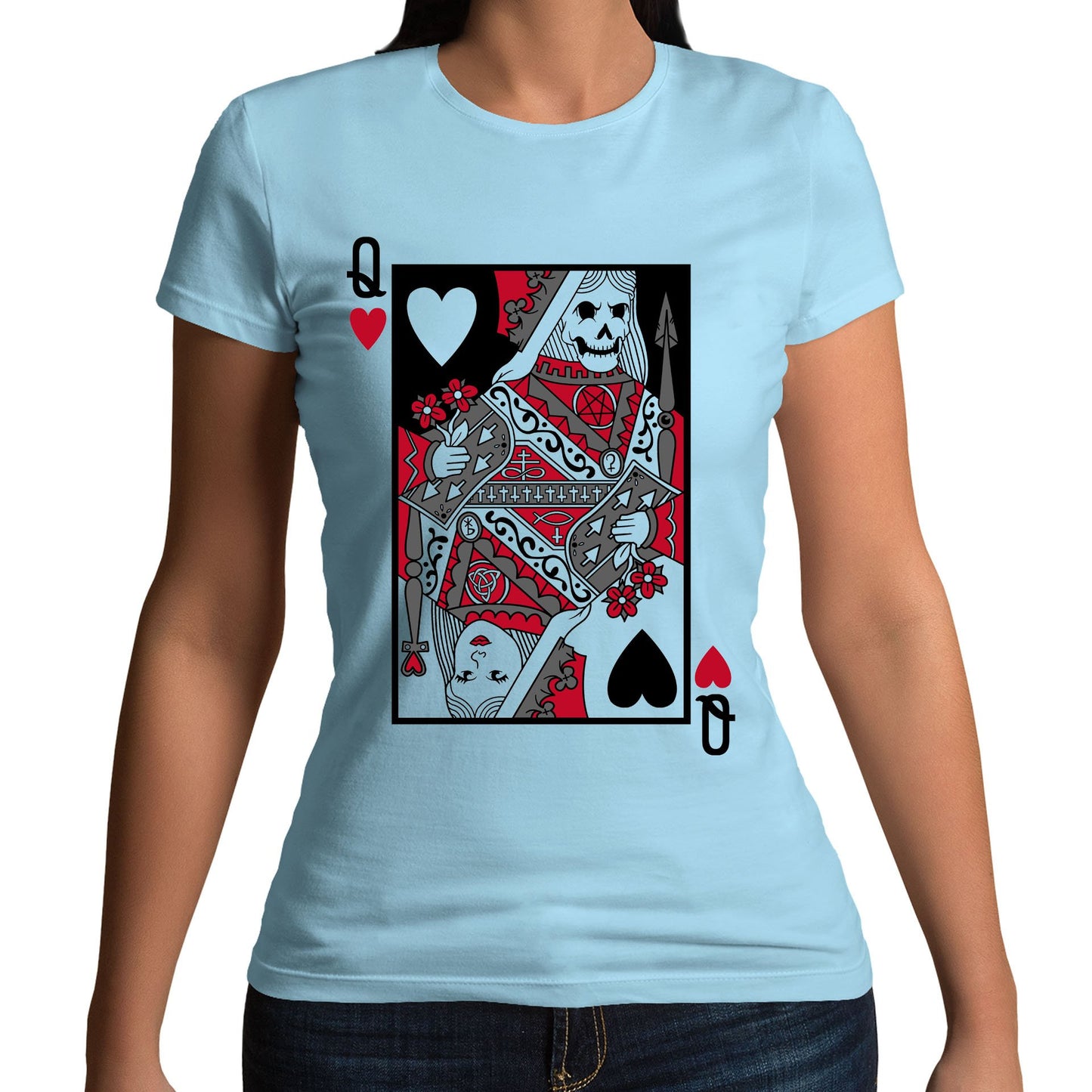 Queen Of Hearts Evil Playing Card Womens T-shirt