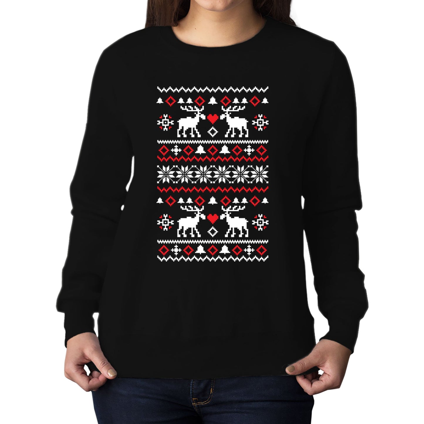 Christmas Jumper Pattern Reindeers Womens Sweatshirt