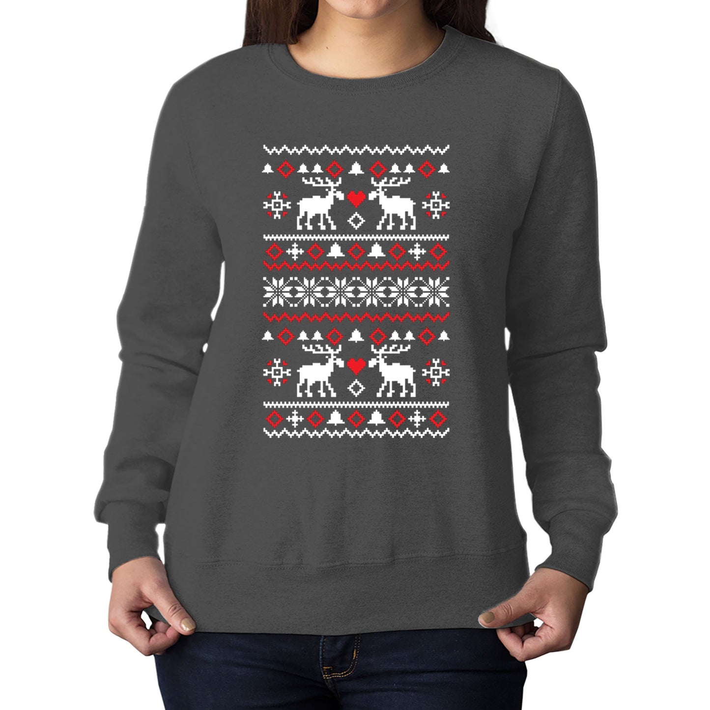 Christmas Jumper Pattern Reindeers Womens Sweatshirt