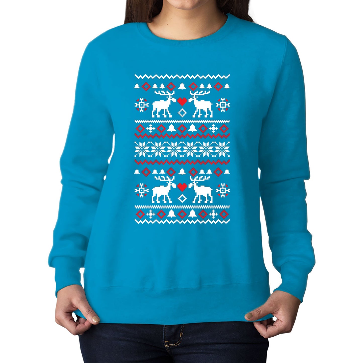 Christmas Jumper Pattern Reindeers Womens Sweatshirt