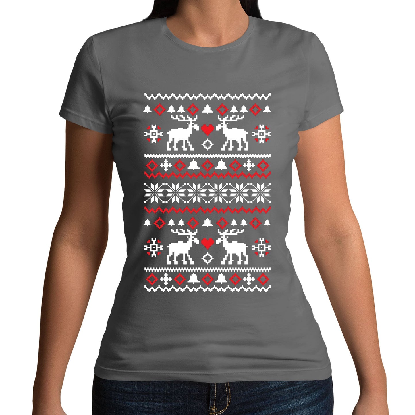 Christmas Jumper Pattern Reindeers Womens T-shirt