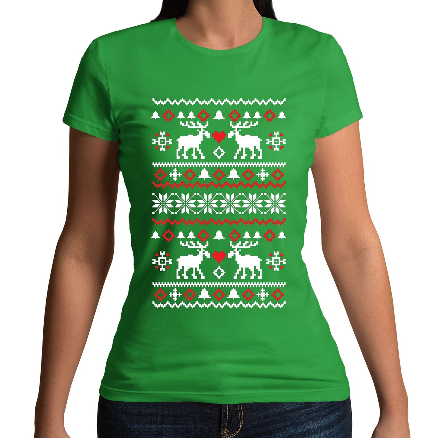 Christmas Jumper Pattern Reindeers Womens T-shirt