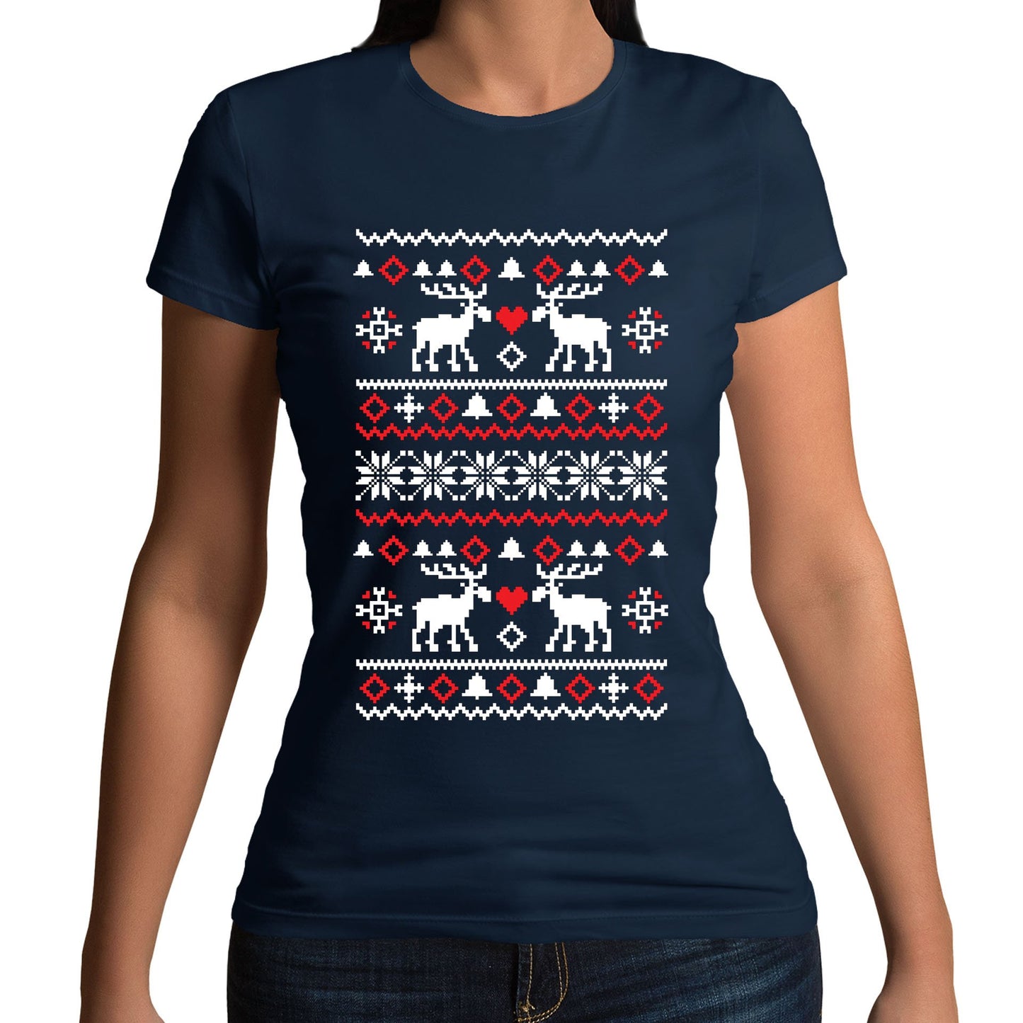 Christmas Jumper Pattern Reindeers Womens T-shirt