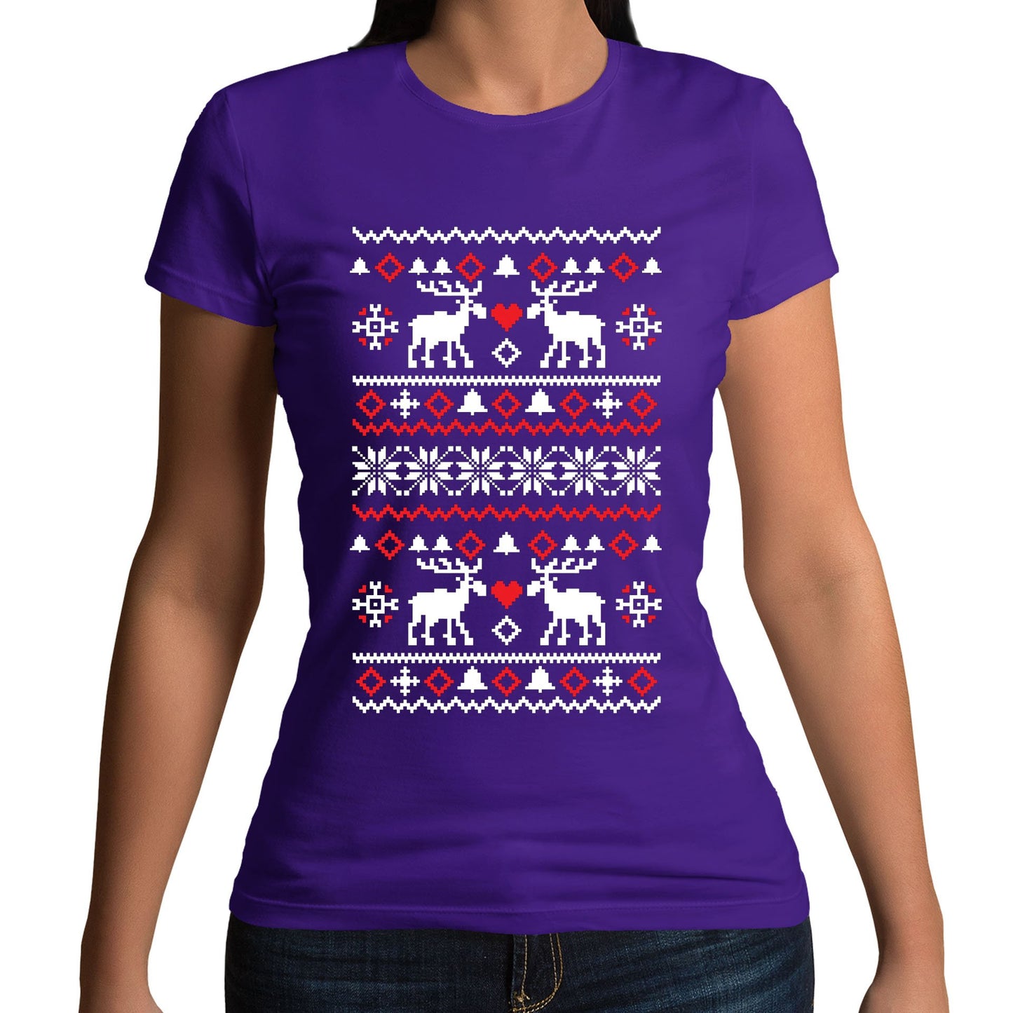 Christmas Jumper Pattern Reindeers Womens T-shirt