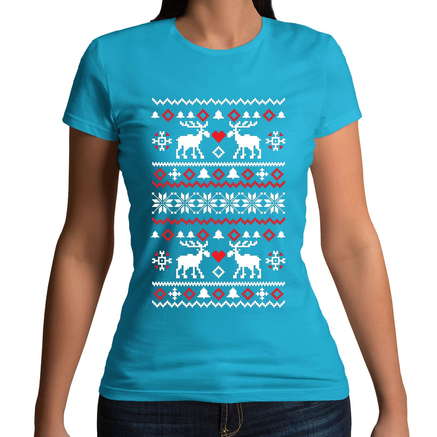 Christmas Jumper Pattern Reindeers Womens T-shirt