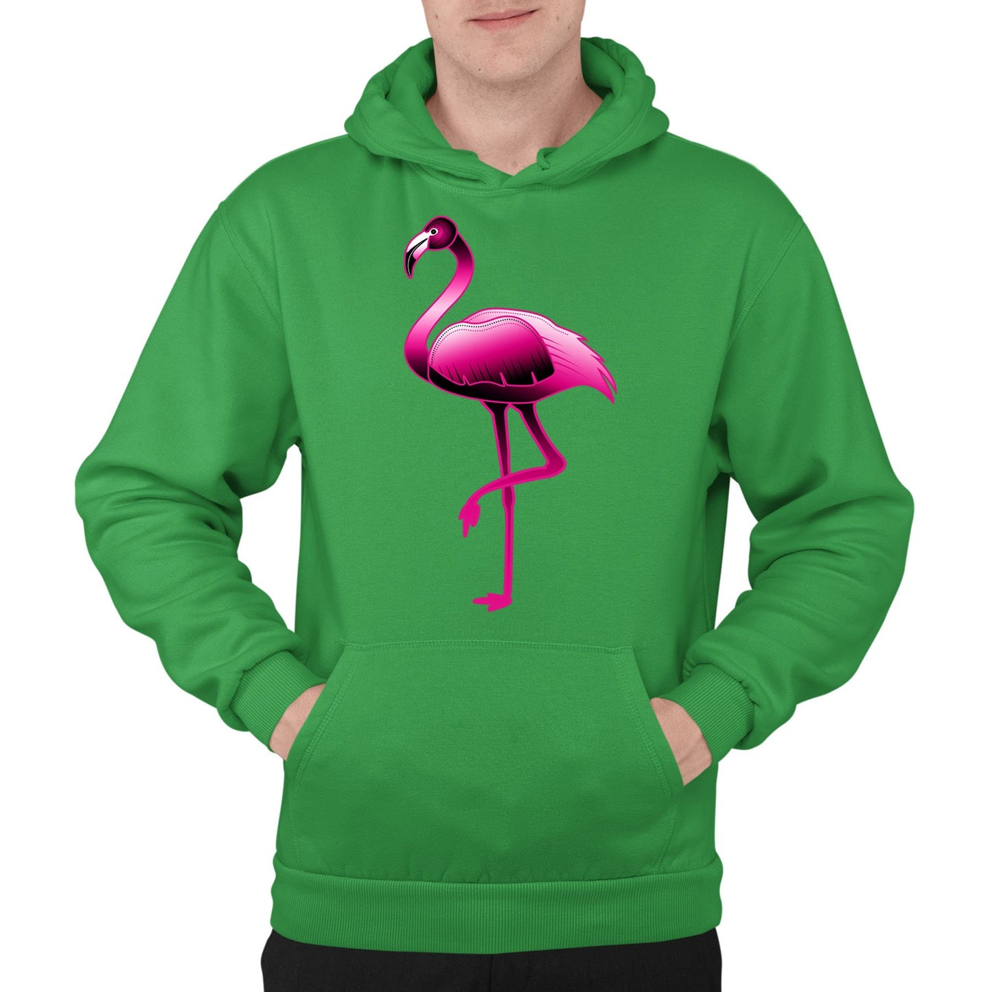 Large Flamingo Neon Tropical Mens Pullover Hoodie