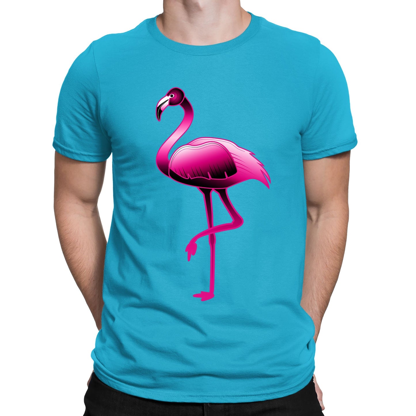 Large Flamingo Neon Tropical Mens T-shirt