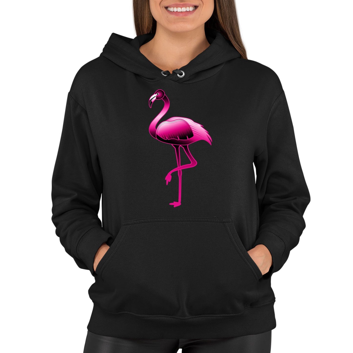 Large Flamingo Neon Tropical Womens Pullover Hoodie