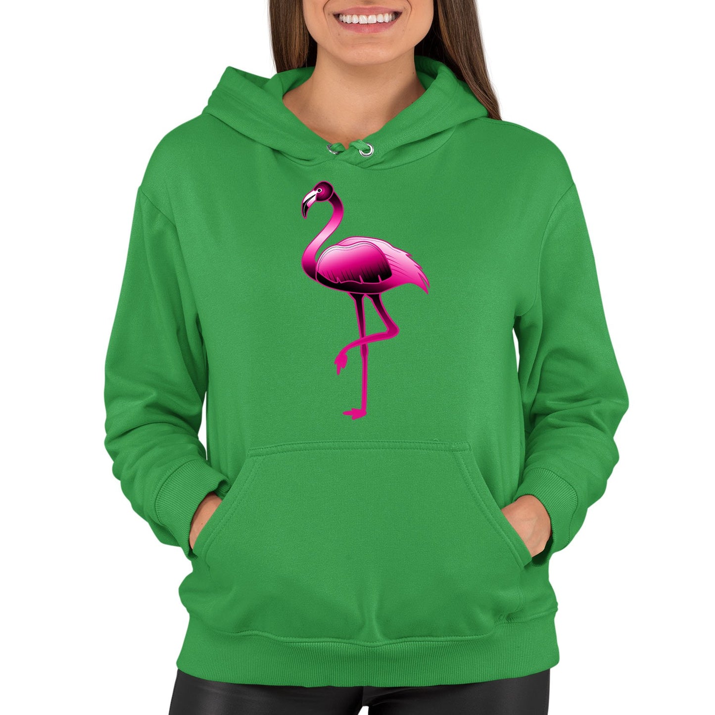 Large Flamingo Neon Tropical Womens Pullover Hoodie