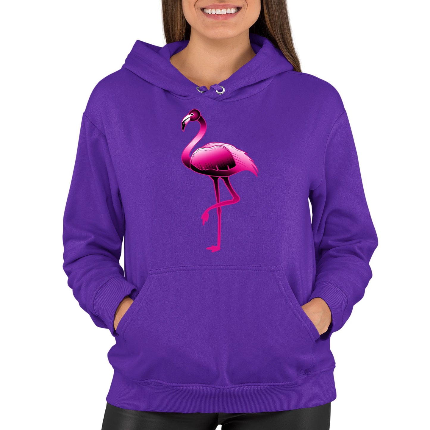 Large Flamingo Neon Tropical Womens Pullover Hoodie