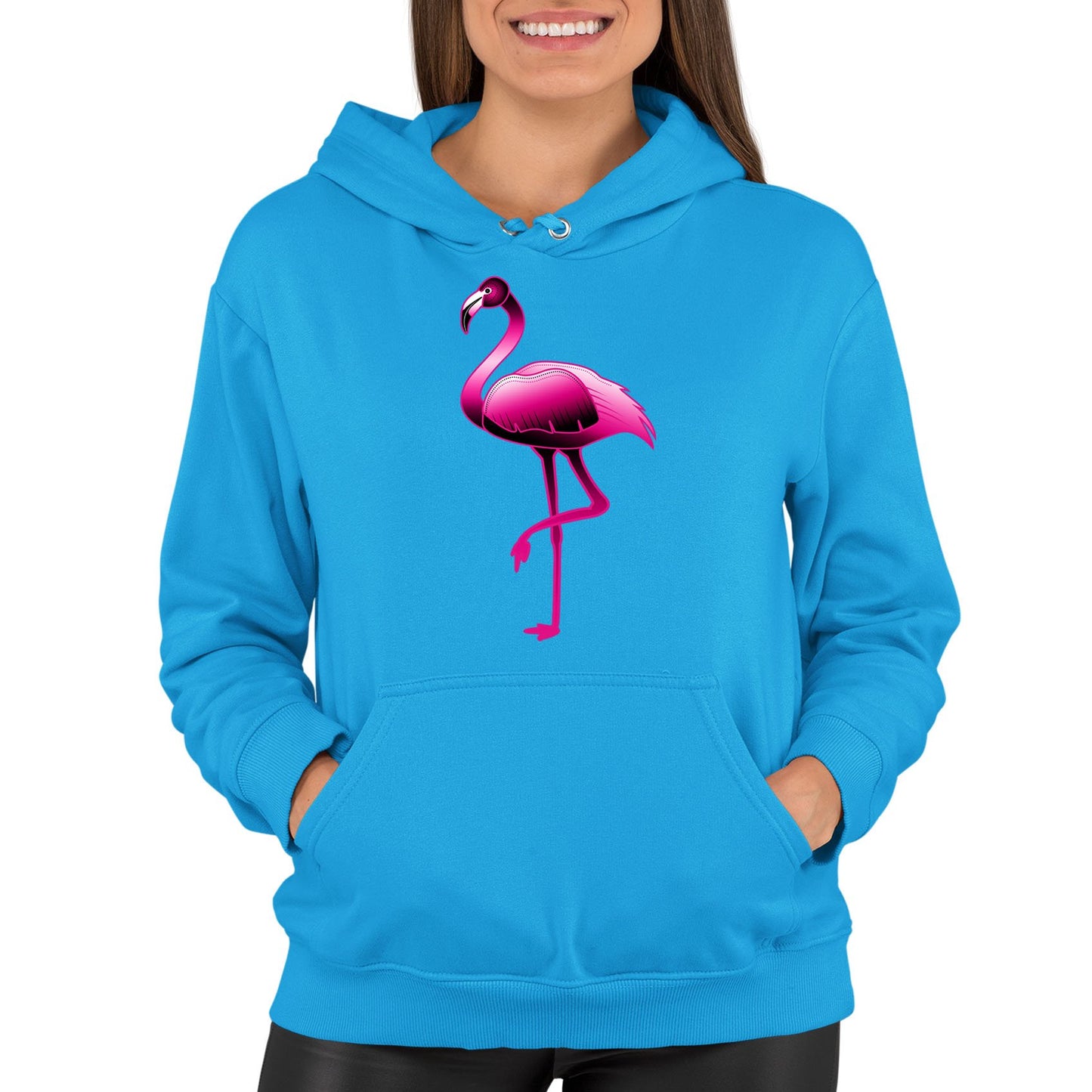 Large Flamingo Neon Tropical Womens Pullover Hoodie