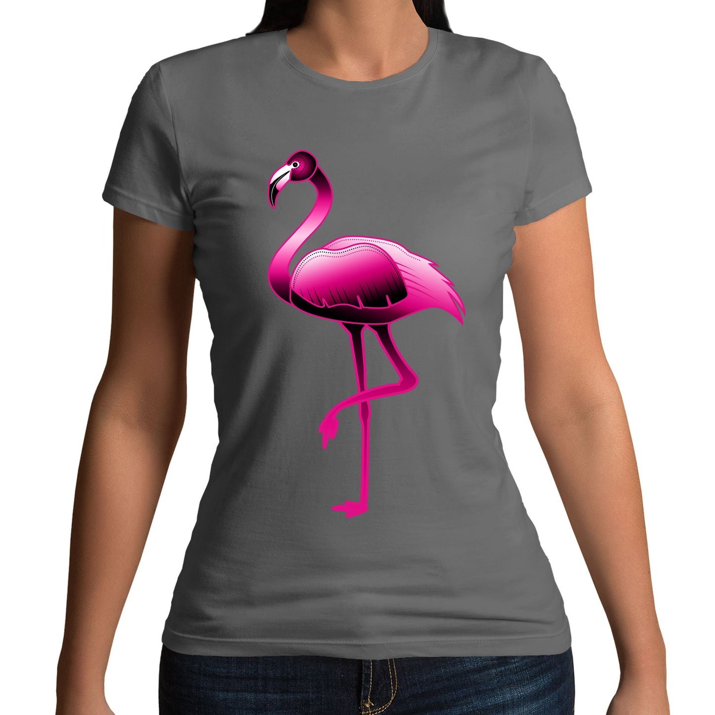 Large Flamingo Neon Tropical Womens T-shirt