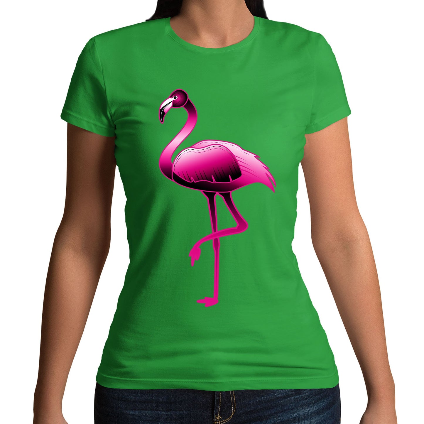 Large Flamingo Neon Tropical Womens T-shirt