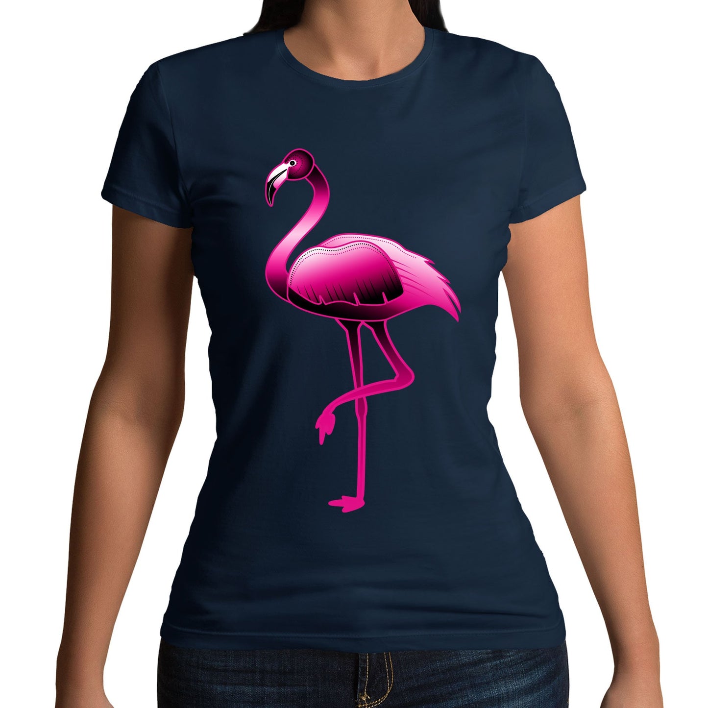 Large Flamingo Neon Tropical Womens T-shirt