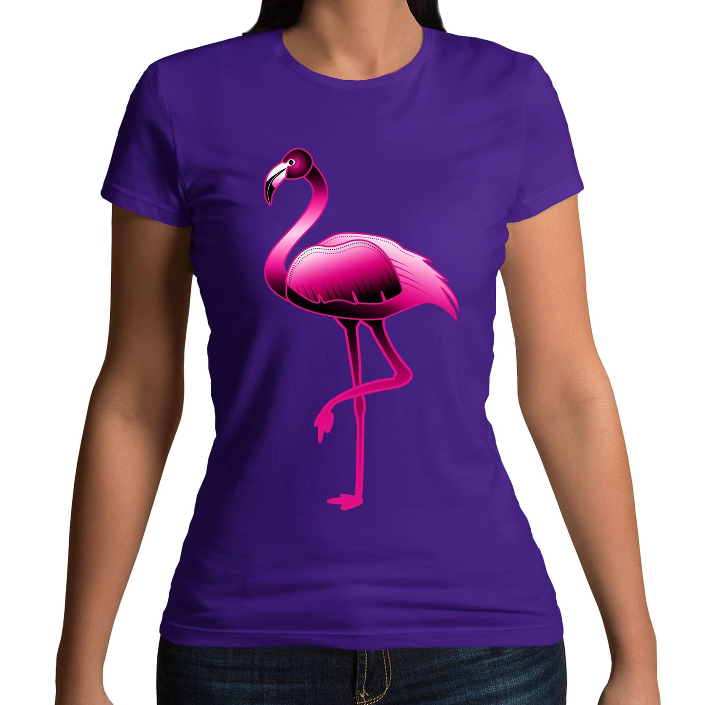 Large Flamingo Neon Tropical Womens T-shirt