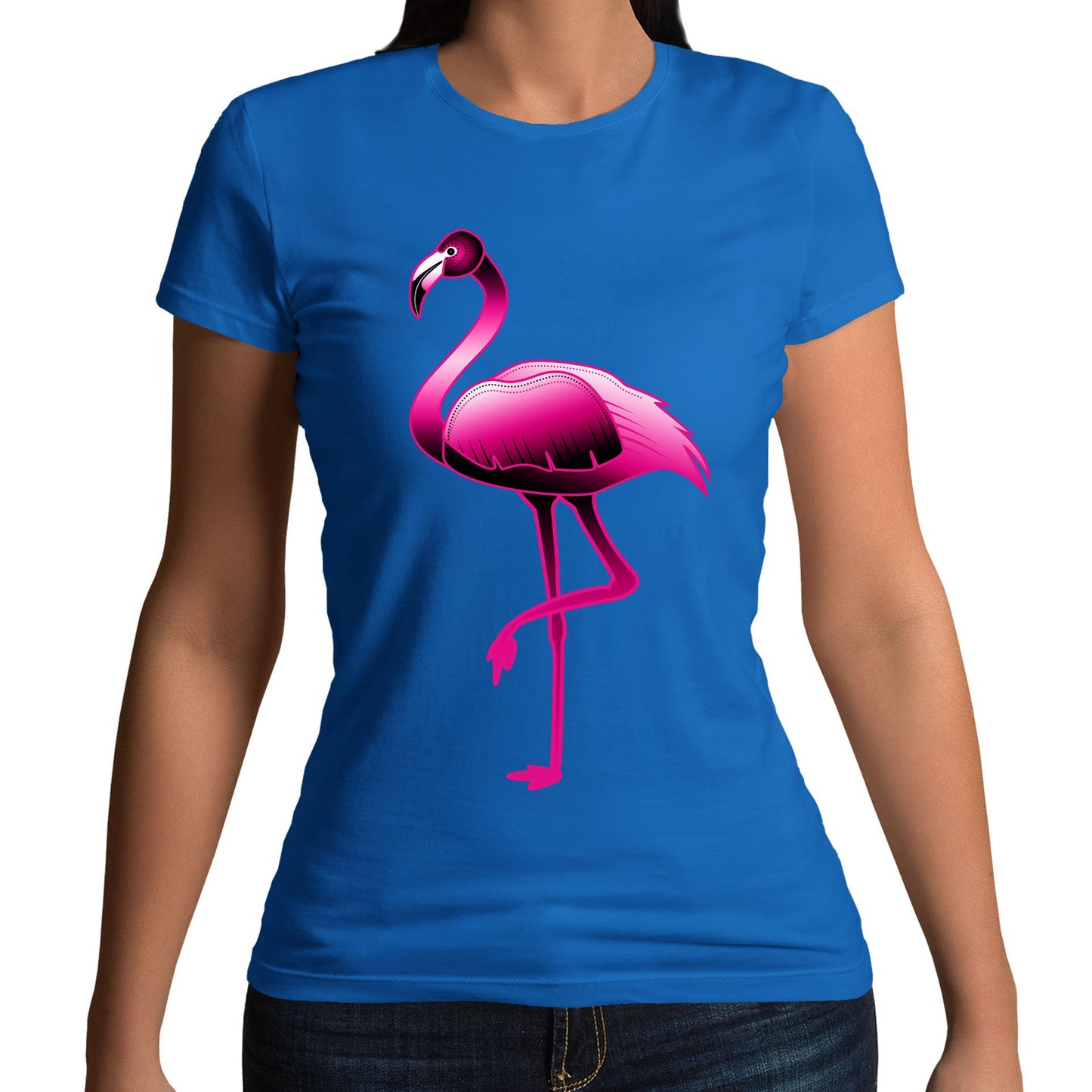 Large Flamingo Neon Tropical Womens T-shirt