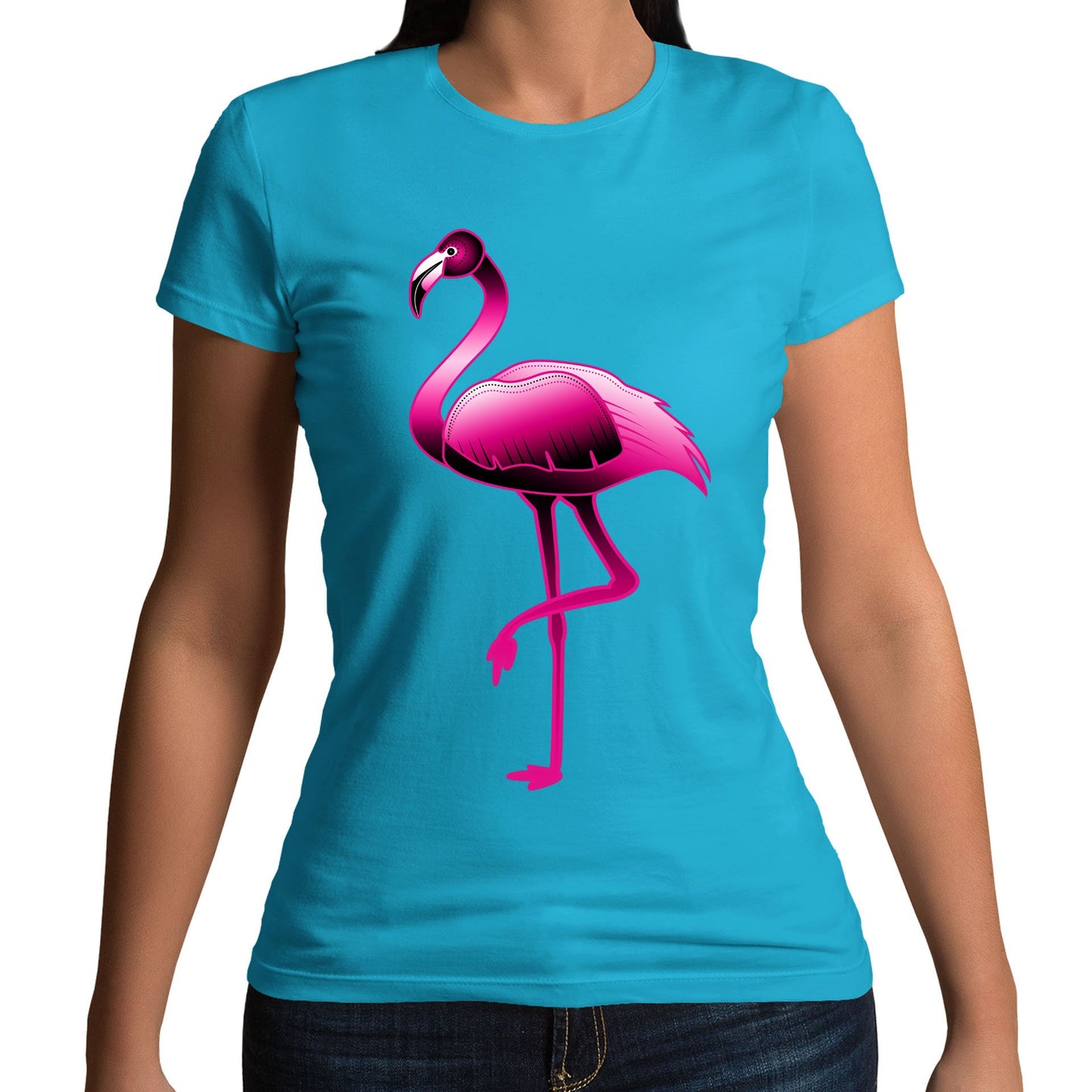 Large Flamingo Neon Tropical Womens T-shirt