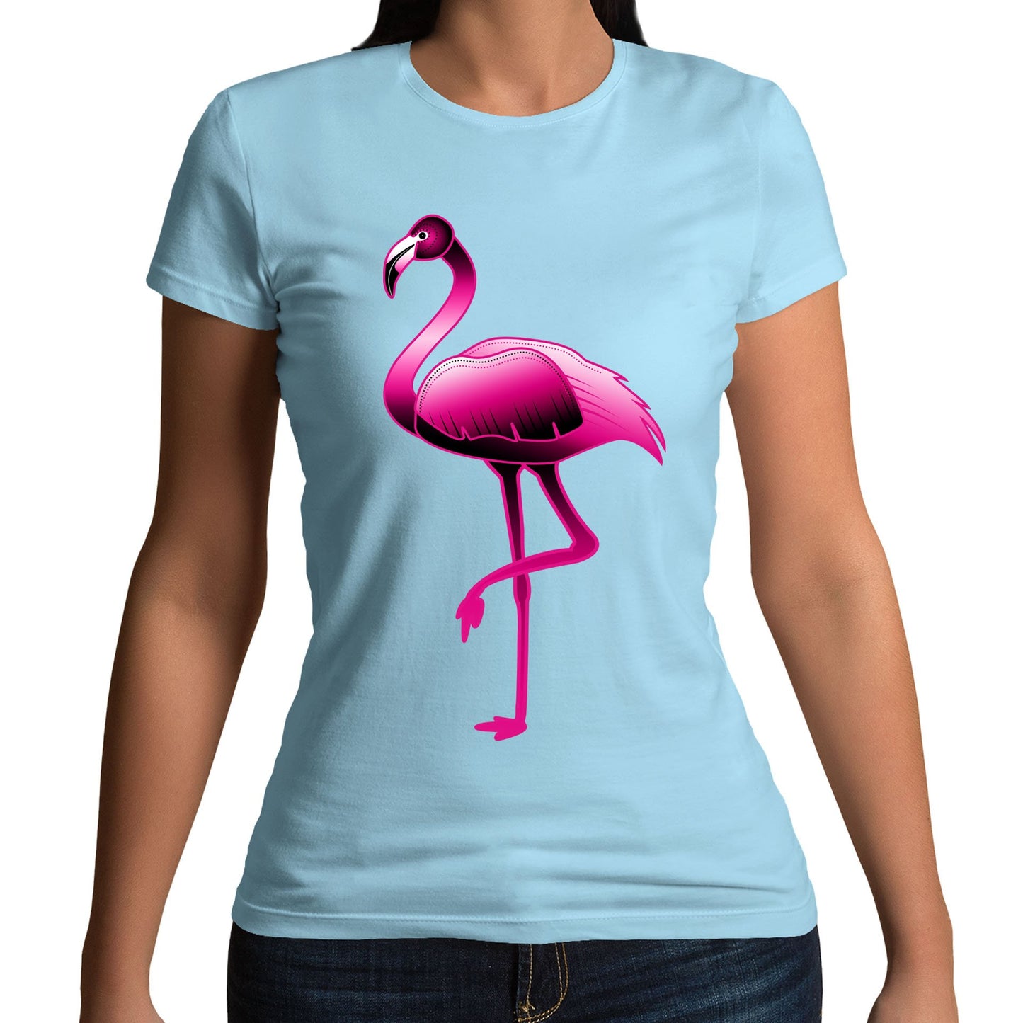 Large Flamingo Neon Tropical Womens T-shirt