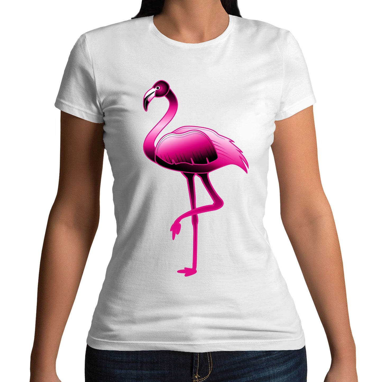 Large Flamingo Neon Tropical Womens T-shirt