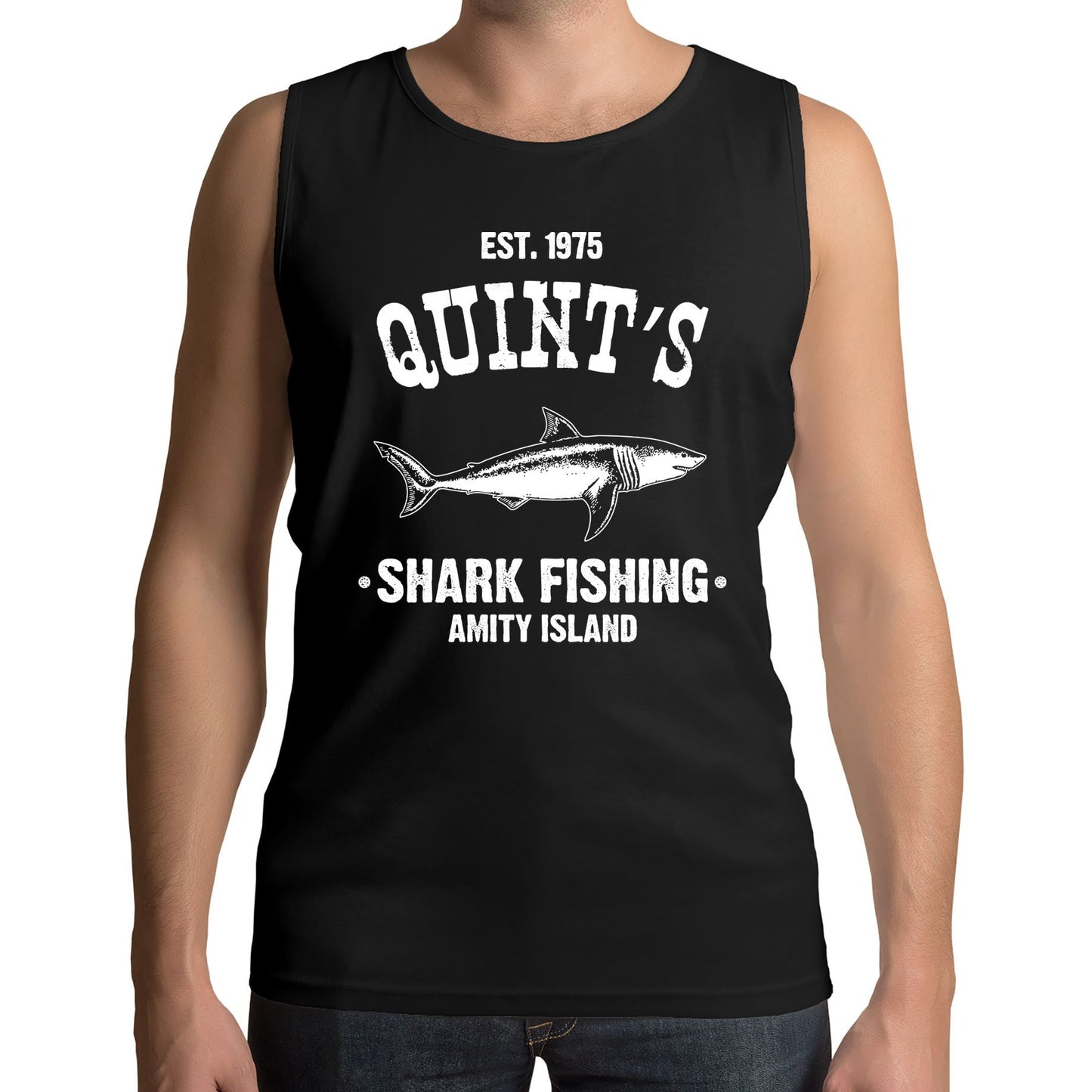 Quints Shark Fishing Jaws Parody Mens Vest