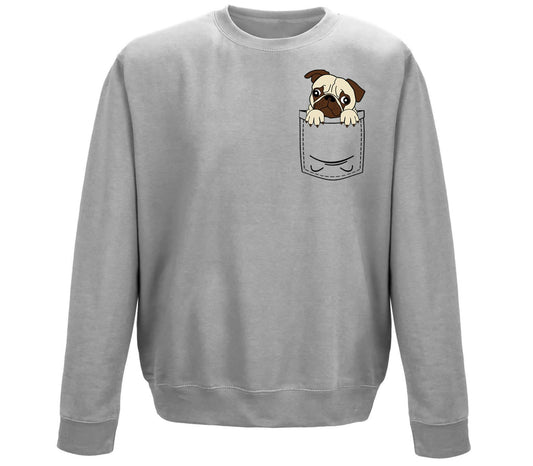 Pug Pocket Print Childrens Sweatshirt