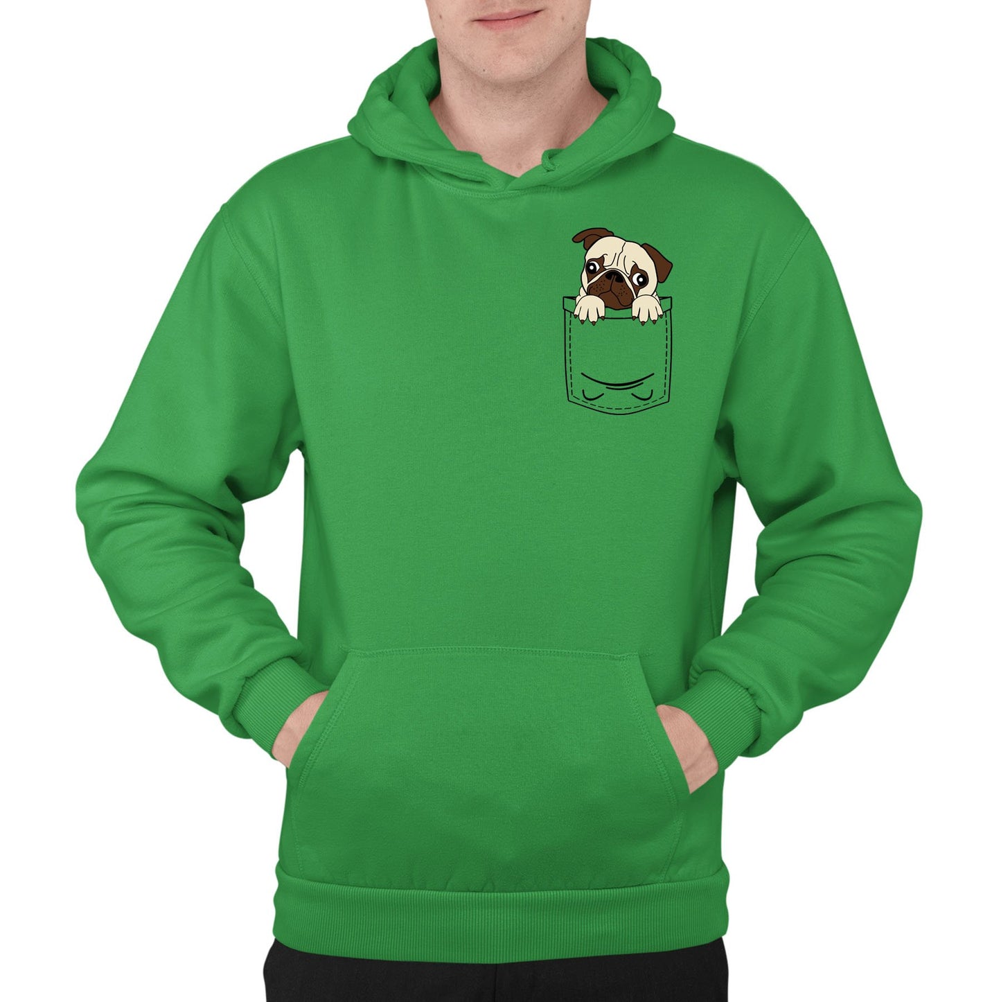 Pug Pocket Print Mens Pullover Hoodie