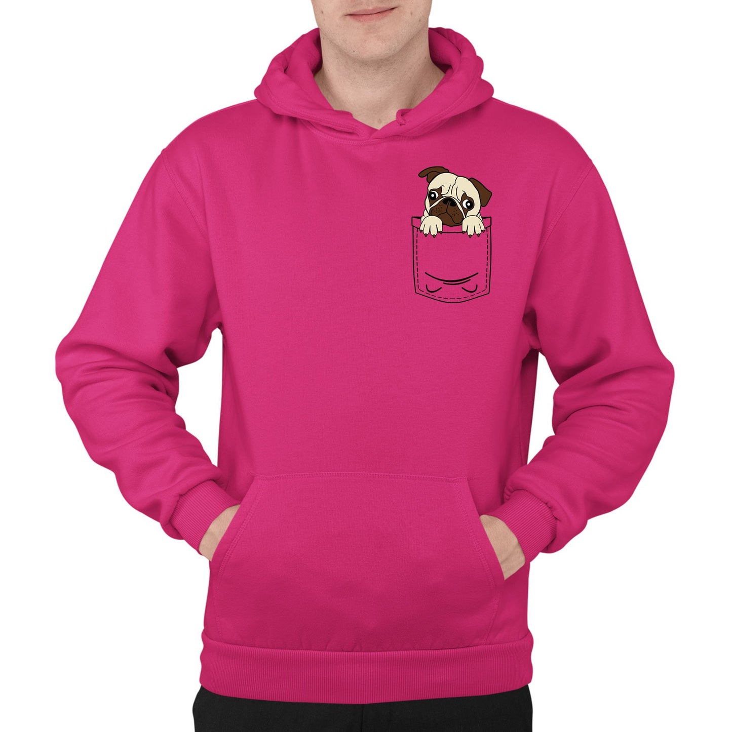 Pug Pocket Print Mens Pullover Hoodie