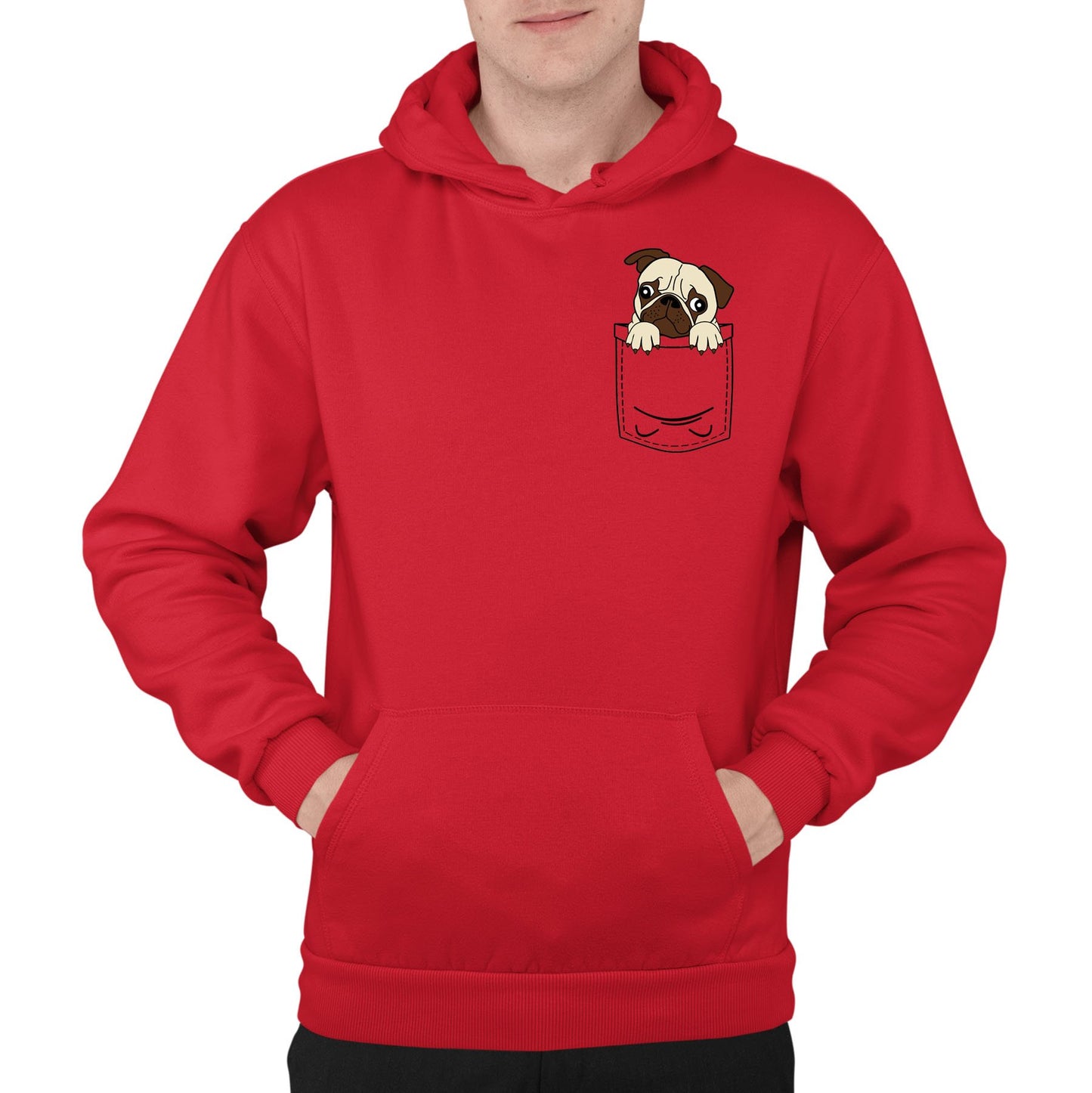 Pug Pocket Print Mens Pullover Hoodie