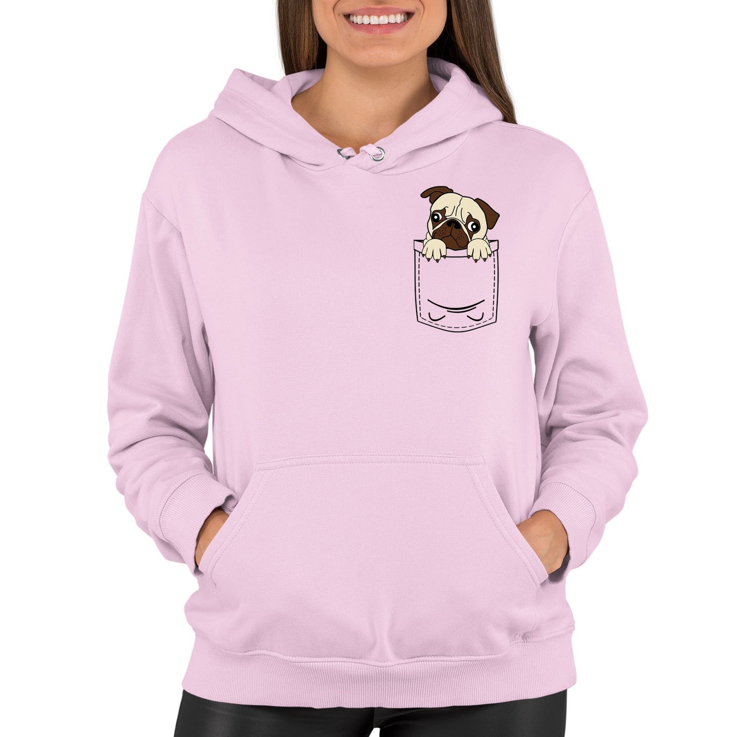 Pug Pocket Print Womens Pullover Hoodie