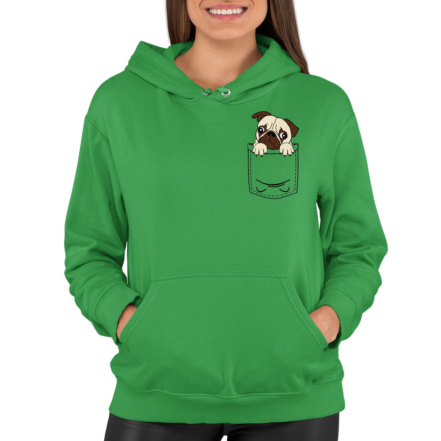 Pug Pocket Print Womens Pullover Hoodie