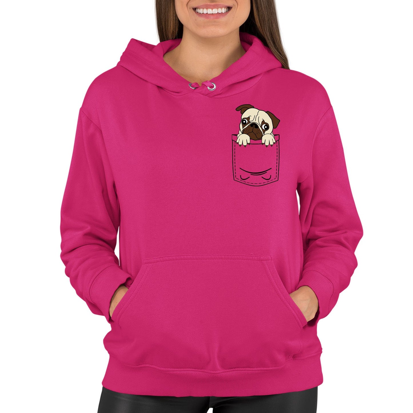 Pug Pocket Print Womens Pullover Hoodie