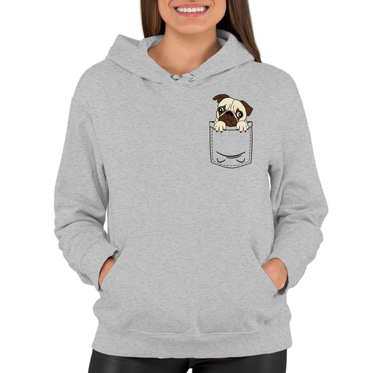 Pug Pocket Print Womens Pullover Hoodie