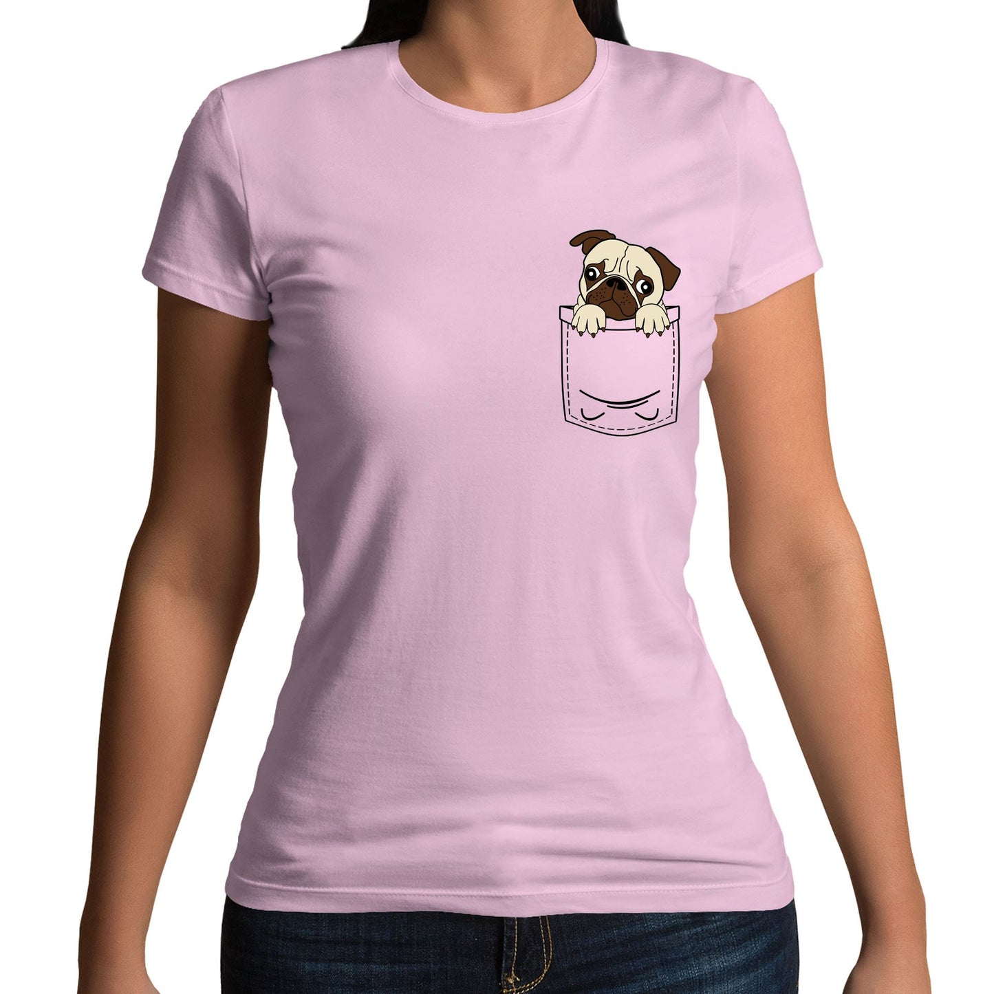 Pug Pocket Print Womens T-shirt