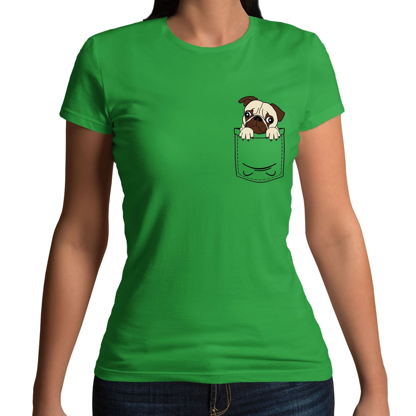 Pug Pocket Print Womens T-shirt